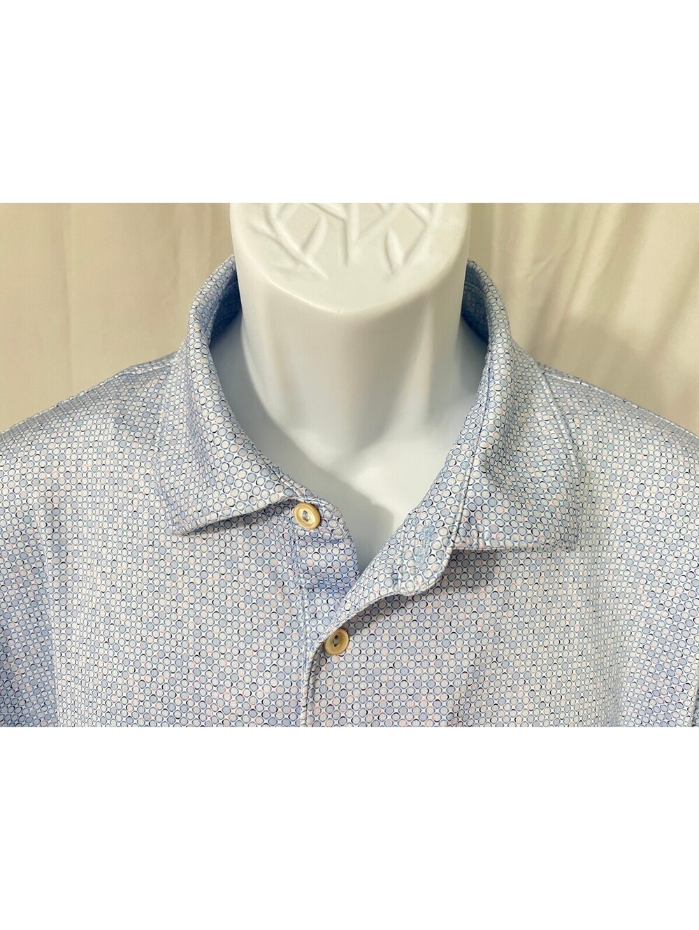 Peter Millar Men's Blue White Unique Summer Comfort Golf Polo Shirt Large L